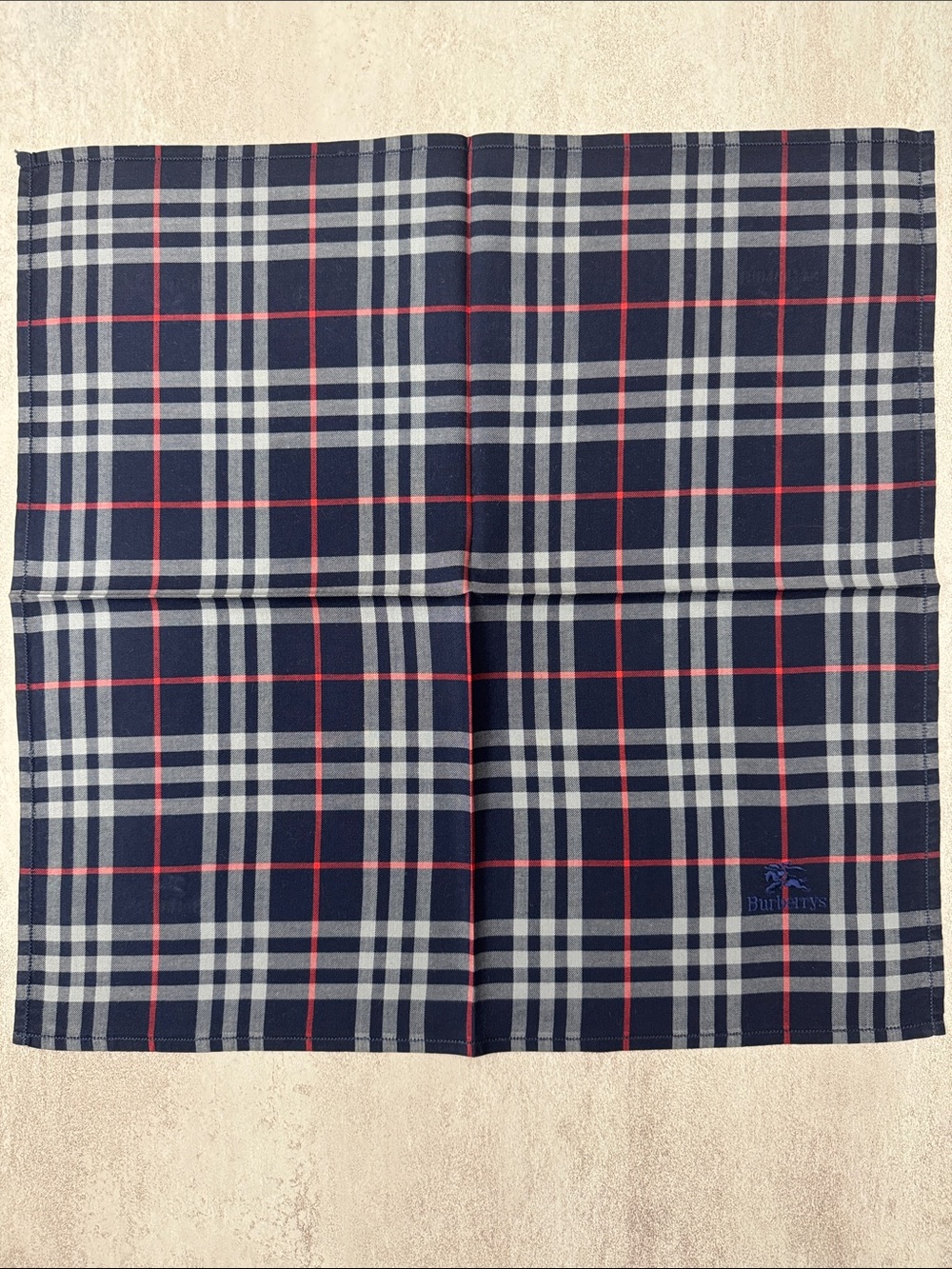 Burberry Navy, White & Red Check Cotton Pocket Square